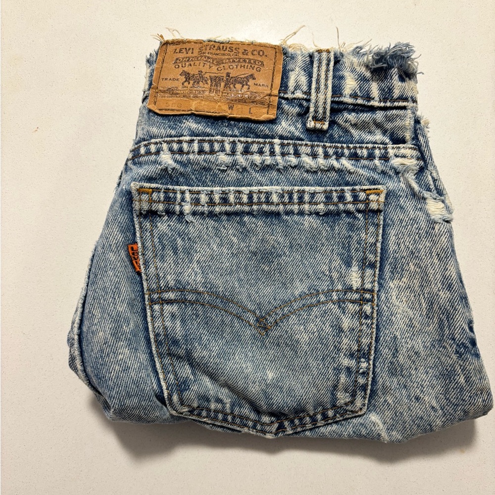 RARE VINTAGE LEVI'S ORANGE TAB Acid Wash High Rise Cutoff Denim Jean Shorts - Picture 4 of 15